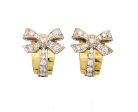 A pair of 18ct gold diamond earrings retailed by Boodles, A pair of 18ct gold diamond earrings retailed by Boodles, each desi