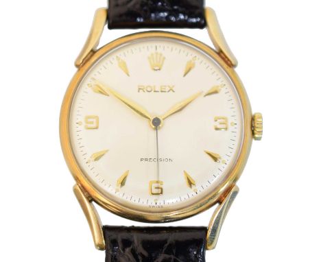 A 1950s 9ct gold Rolex Precision manual wind wristwatch, A 1950s 9ct gold Rolex Precision manual wind wristwatch, the signed 