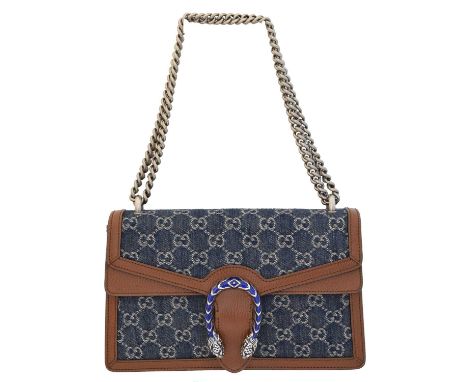 A Gucci Dionysus Denim Shoulder Bag, A Gucci Dionysus Denim Shoulder Bag, the maker's monogrammed denim and smooth tan leathe