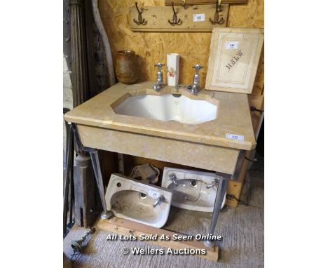 1930'S MARBLE TOPPED BASIN ON NICKEL STAND