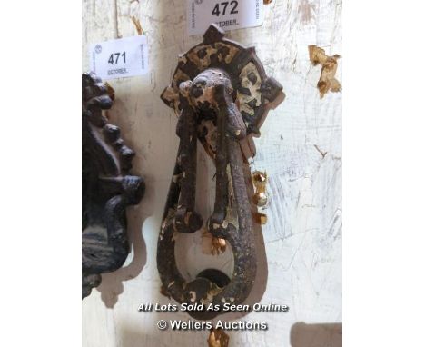 LATE VICTORIAN CAST IRON KNOCKER - 9" L