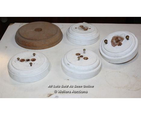 SIX TIMBER CEILING ROSES FOR LIGHT FITTINGS