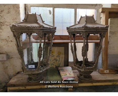 PAIR OF STREET LIGHT TOPS WITH CUT GLASS GLAZED PANELS - 30" H X 20" DIA