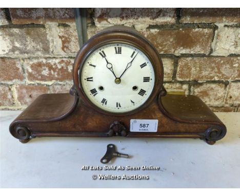 NAPOLEON MAHOGANY HAT MANTLE CLOCK - 20" W X 10" H X 6" D