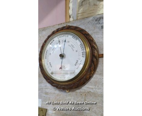 SHIPS CLOCK AND BAROMETER IN CARVED OAK CASES