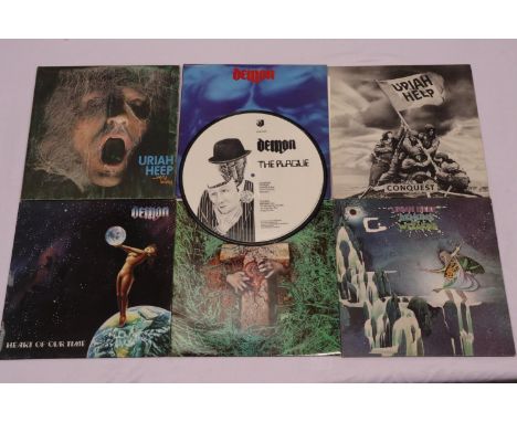 Seven Rock albums comprising Demon:  Heart of Our Time, The Unexpected Guest, Night of the Demon, and 12 inch single The Plag