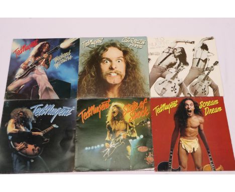 Six Ted Nugent albums: Weekend Warrior, Cat Scratch Fever, Free for All, Scream Dream, State of Shock, and Ted Nugent. UK P&a