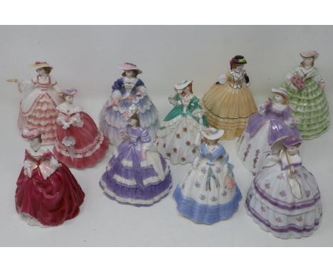 Eleven limited edition Royal Worcester Fashionable Victorians figurines, all 397/9500, largest H: 16 cm, no cracks or chips. 