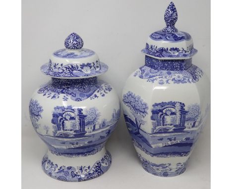 Two Spode Italian Garden covered pots, no cracks or chips but light crazing, H: 42 cm. Not available for in-house P&amp;P 