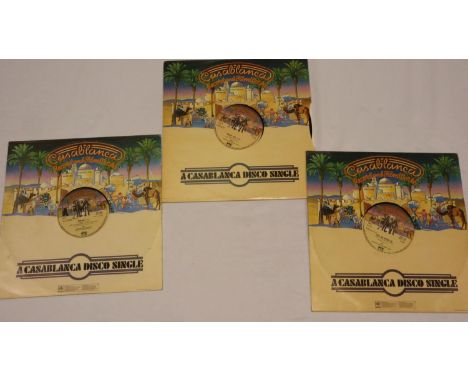 Three Casa Blanca disco singles by Kiss: Rock it Ride, Then She Kissed Me, and 2000 man. UK P&amp;P Group 2 (£20+VAT for the 