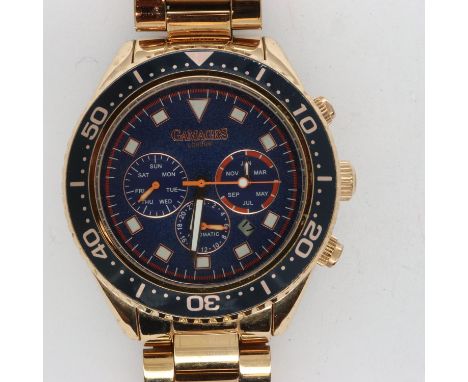 GAMAGES: gents automatic limited edition wristwatch with blue dial, three subsidiary dials and date aperture on a rose gold w