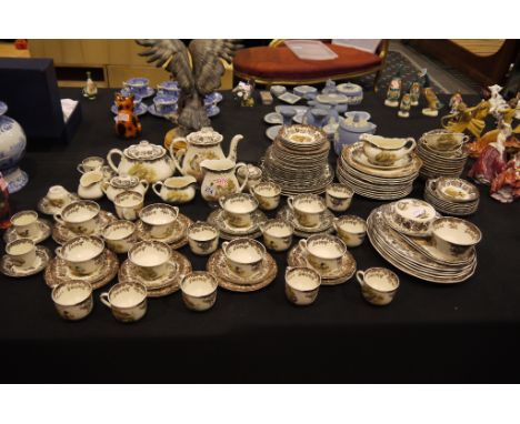 Substantial Royal Worcester Palissy tea and dinnerware in the Game Series pattern of 118 pieces, signs of age throughout. Not