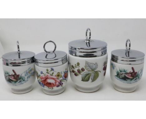 Four Royal Worcester ceramic egg coddlers, no cracks or chips, H: 11 cm. UK P&amp;P Group 2 (£20+VAT for the first lot and £4