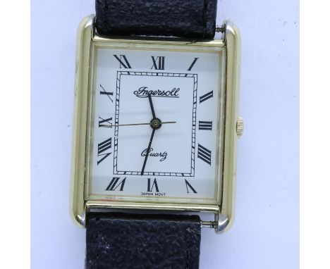 INGERSOLL: gents quartz wristwatch on a black leather strap, working at lotting, boxed. UK P&amp;P Group 1 (£16+VAT for the f