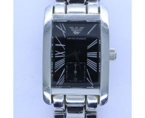 EMPORIO ARMANI: gents wristwatch on a stainless steel bracelet, boxed, requires battery. UK P&amp;P Group 1 (£16+VAT for the 