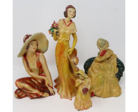 Four Wade cellulose figurines, June, Grace 9, Cynthia 1 and Pompadour, all with normal losses associated with these figurines