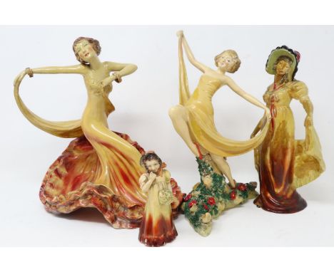 Four Wade cellulose figurines, Argentina 8, Springtime, Barbara 3 and Cynthia 3, all with losses associated with these figuri