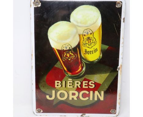 Enamel and metal Bierces Jorcin sign, 38 x 28 cm. UK P&amp;P Group 2 (£20+VAT for the first lot and £4+VAT for subsequent lot