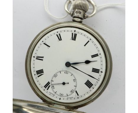 Hallmarked silver pocket watch with subsidiary second dial, Birmingham assay, working at lotting. UK P&amp;P Group 1 (£16+VAT