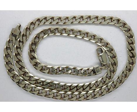 925 silver heavy gauge flat link neck chain, L: 50 cm, 33g. UK P&amp;P Group 0 (£6+VAT for the first lot and £1+VAT for subse