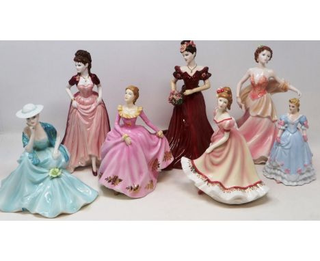 Five Coalport and two Royal Albert figurines (7), no cracks or chips, largest H: 24 cm. UK P&amp;P Group 3 (£30+VAT for the f