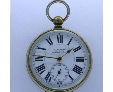 Gold plated E. Simons of Bishopsgate pocket watch, working at lotting. UK P&amp;P Group 1 (£16+VAT for the first lot and £2+V