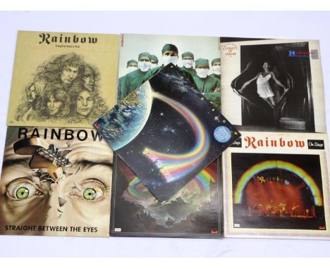 Seven Rainbow albums: Rising, On Stage, Long Live Rock and Roll, Difficult to Cure, Down to Earth limited edition clear vinyl