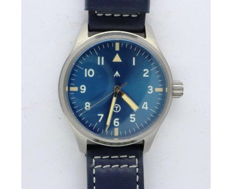 SURGESS: gents new old stock wristwatch, with blue dial on a blue leather strap, working at lotting, boxed. UK P&amp;P Group 