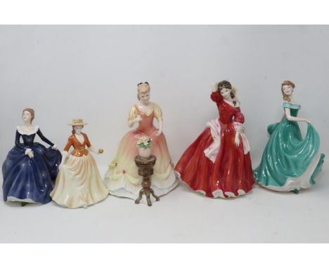 Five Royal Doulton figurines including 1993 Michael Doulton exclusive, Sarah HN3380, no chips or cracks, largest H: 23 cm. UK