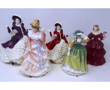 Five Royal Doulton figurines including 1994 Michael Doulton exclusive, Sharon HN3603, no cracks or chips, largest H: 23 cm. U