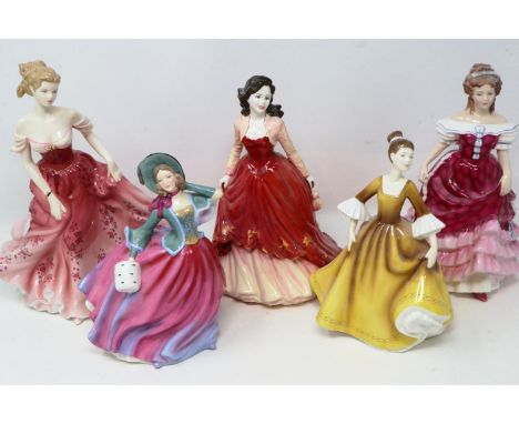 Five Royal Doulton figurines including Stephanie HN 4907, no cracks or chips, largest H: 24 cm. UK P&amp;P Group 3 (£30+VAT f