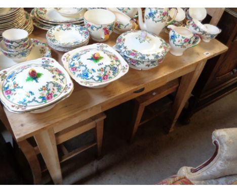 19thC Stripped Pine kitchen table on tapering legs and a set of 4 Stripped Pine chairs