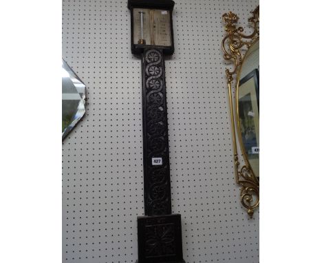 Oak Carved 19thC Stick barometer with Silvered face