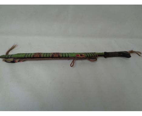 Oceanic Tribal blade with Hardwood carved handle, Painted scabbard and applied Hair