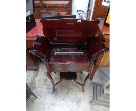 Ladies Edwardian Walnut Shaped top table with Desk interior in cantilever form with leather inset and shaped