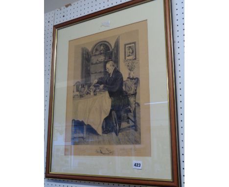 Late 19thC Print entitled 'The Autocrat of the Breakfast Table' signed in Pencil W Dendy Sadler & James Dobie