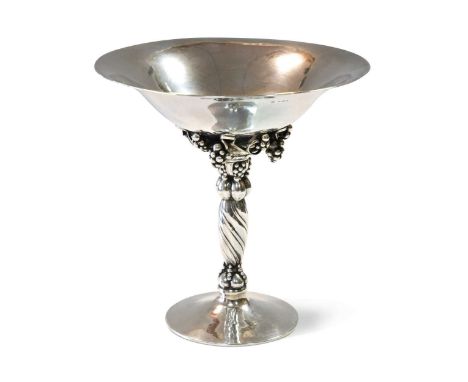 Georg Jensen (1866-1935), a Danish silver tazza, pattern no.263B, the spot-hammered bowl raised on a wrythen stem embellished