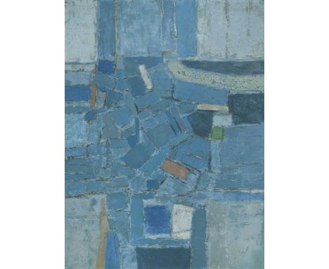§ Patrick Venton (1925-1987) Landscape with forms (blue with green), 1964signed, titled and dated to the reverseoil on board1
