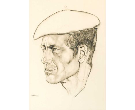 § Seán Keating (1889-1977) Self Portrait signed 'KEATING' (lower left) black crayon on paper 36 x 25cmProvenance: Gifted by t