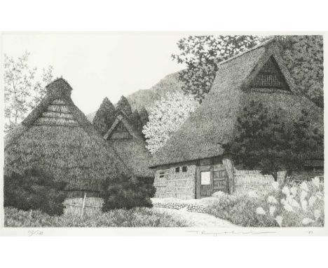Ryōhei Tanaka (1933-2019) Thatched Japanese farm buildingssigned and dated 'T. Ryohei '97' (lower right); numbered 115/130etc