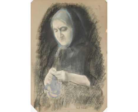 § Jacob Kramer (1892-1962) Portrait study of a woman knittingsigned 'Jacob Kramer' (lower right)chalk, unframed51.5 x 35.5cm