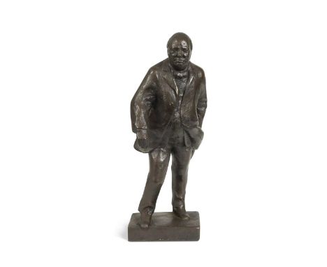 § Franta Belsky (1921-2000), a bronzed resin figure of Winston Churchill, posed with one foot forward and raised on a plinth 