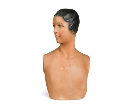 A French Art Deco shop mannequin by Lubé, Paris, circa 1930s,  of painted plaster, makers mark to chest62cm high