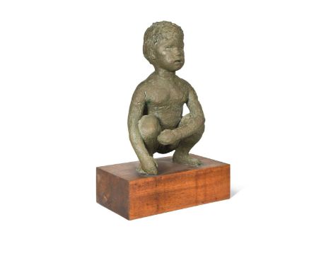 § Daphne Hardy Henrion (1917-2003), a bronzed plaster model of a squatting child,  raised on an integral wooden plinth base43