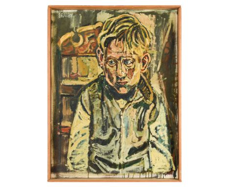 § John Bratby RA (1928-1992) Portrait of a boy in an interiorsigned 'BRATBY' (upper left)oil on canvas60.5 x 40.5cm