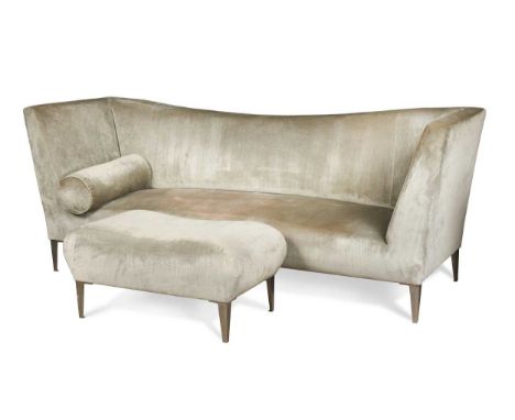 Jasper Morrison for Cappellini, a model 934 three-seat sofa and footstool, with shaped back raised on angled aluminium feetth