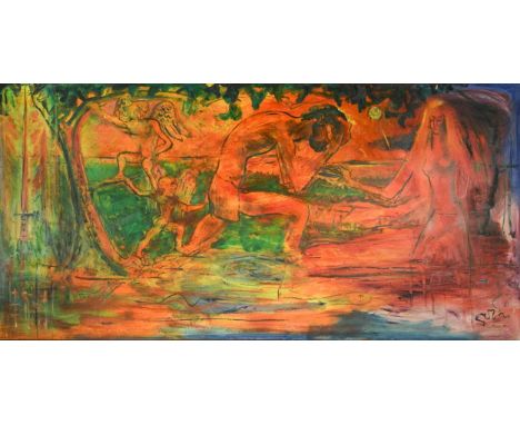 § Sven Berlin (1911-1999) Creation Cycle - Expulsion from Paradisesigned (lower right) monogrammed and titled verso oil on bo