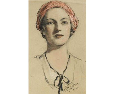 Eric Pape (1870-1938)Portrait of a womansigned and dated 'Eric Pape / 1932' (lower right); further stamped with studio stamp 