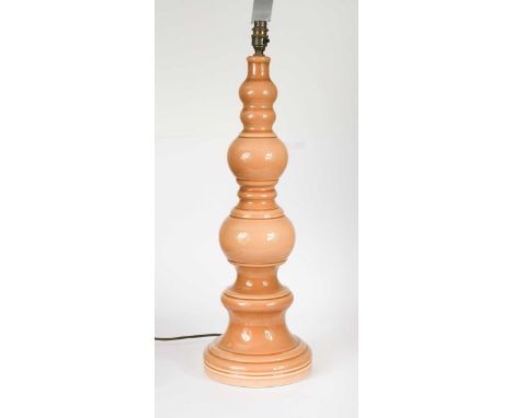 A large-scale mid-century ceramic table lamp, of bulbous tapering form with mocha glaze63cm high to lamp holderSuper conditio