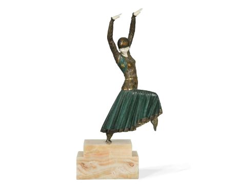 Demetre Chiparus (1886-1947), 'The Vested Dancer', circa 1925,  an Art Deco patinated and cold painted bronze and ivory figur